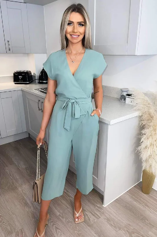 Cloda Sage Green Wrap Belted Jumpsuit