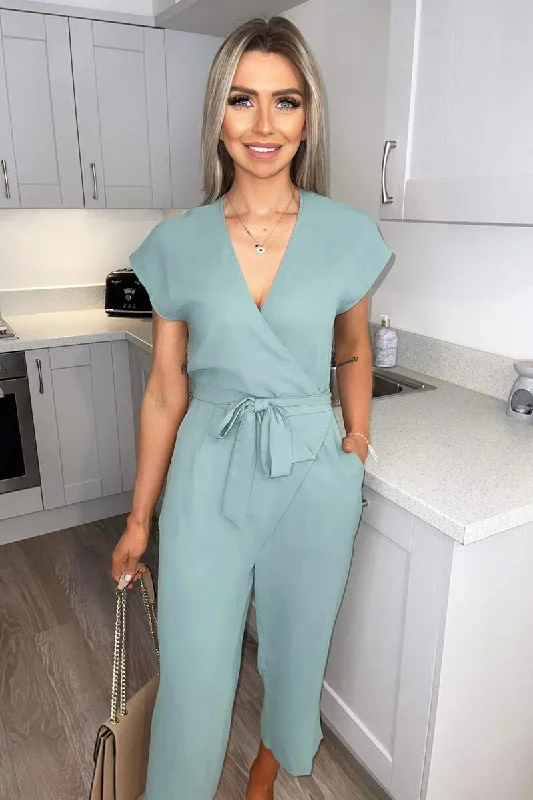 Cloda Sage Green Wrap Belted Jumpsuit