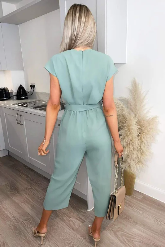 Cloda Sage Green Wrap Belted Jumpsuit