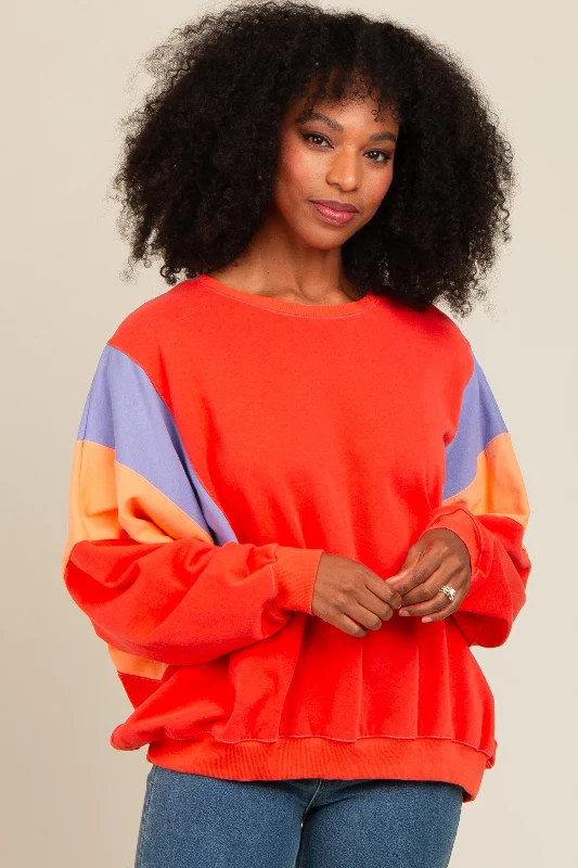 Coral Colorblock Dolman Sleeve Sweatshirt