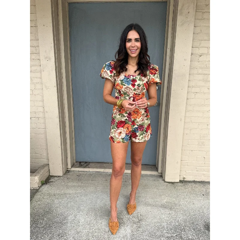 Fall Bouquet Taupe Floral Romper