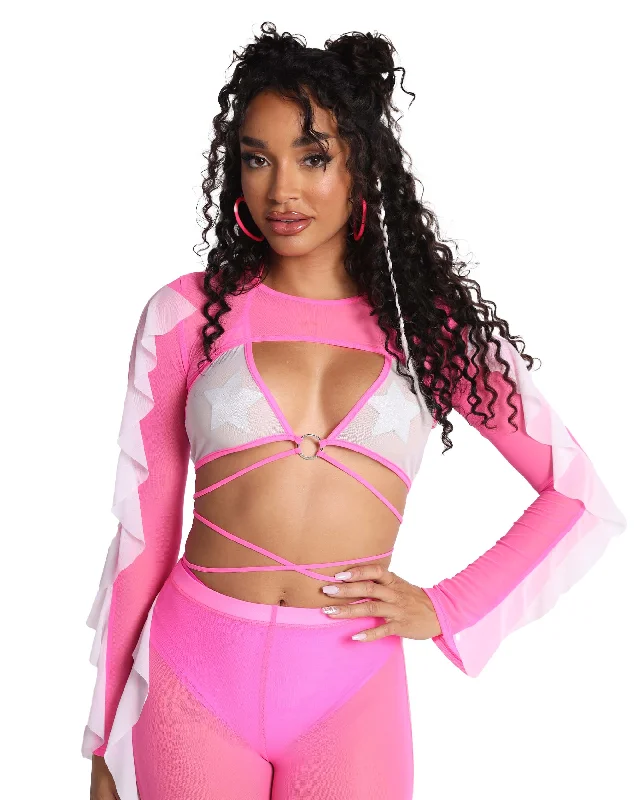 Flirt Alert Mesh Ruffle Ultra Crop Top