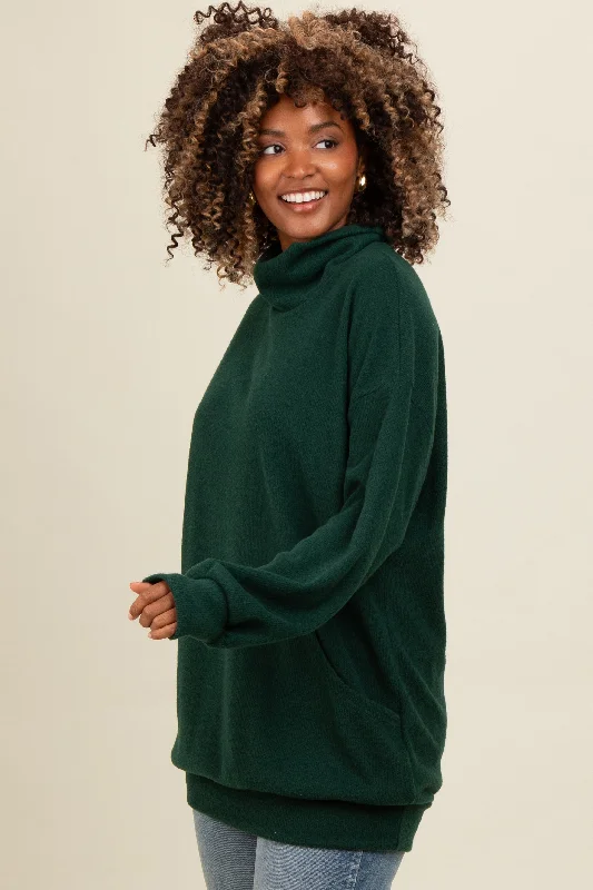 Forest Green Brushed Knit Cowl Neck Pullover