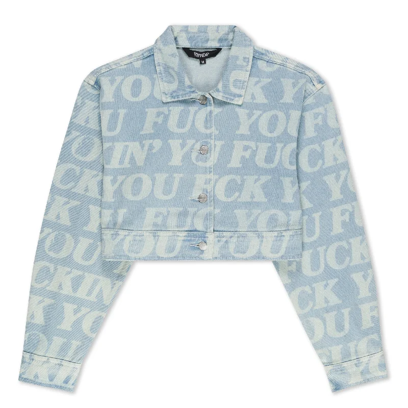 Fuckin Fuck Cropped Denim Jacket (Light Wash)