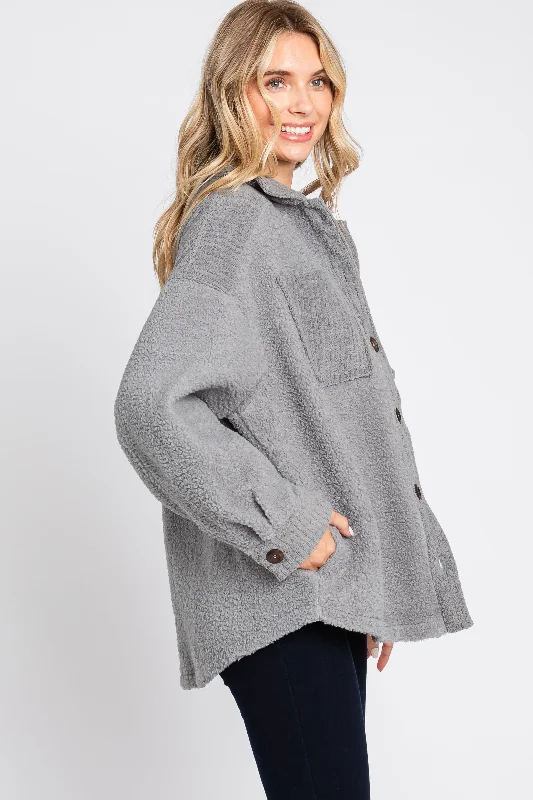 Grey Colorblock Fleece Shirt Jacket