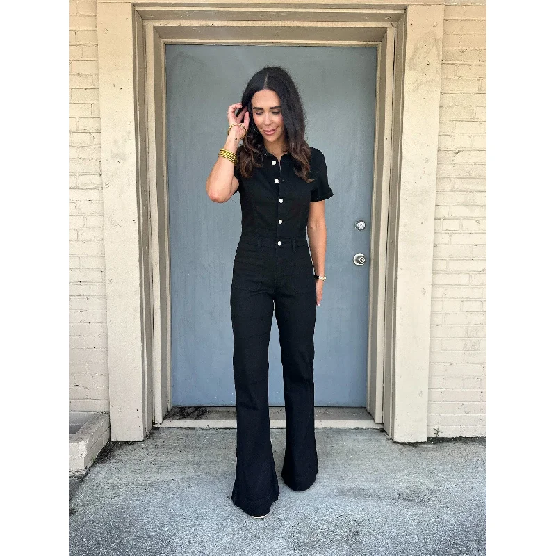 Harlow Black Denim Flared Jumpsuit