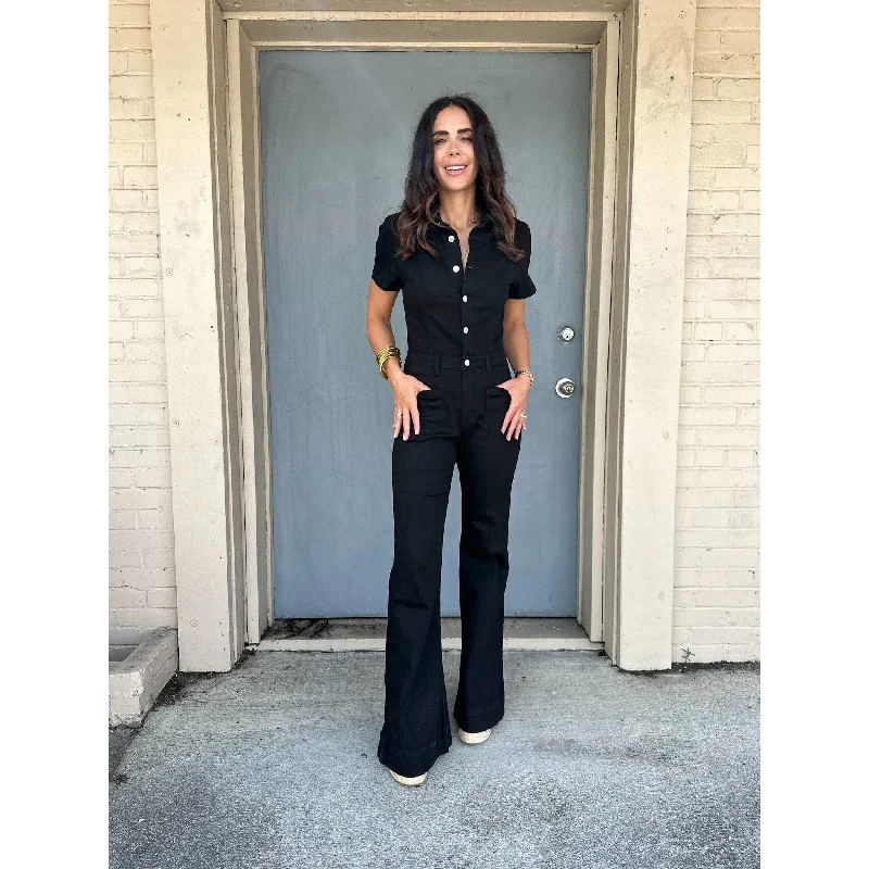 Harlow Black Denim Flared Jumpsuit