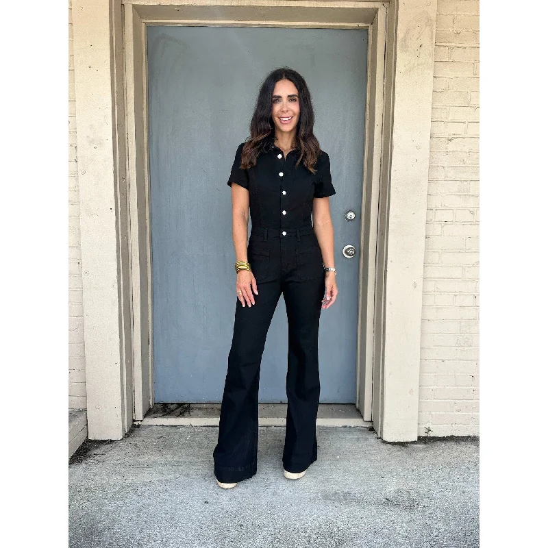 Harlow Black Denim Flared Jumpsuit