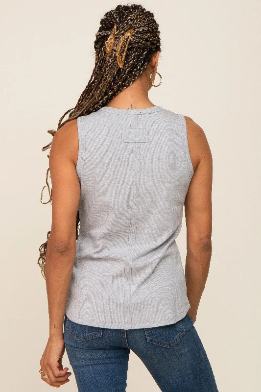 Heather Grey Ribbed Round Hem Tank Top