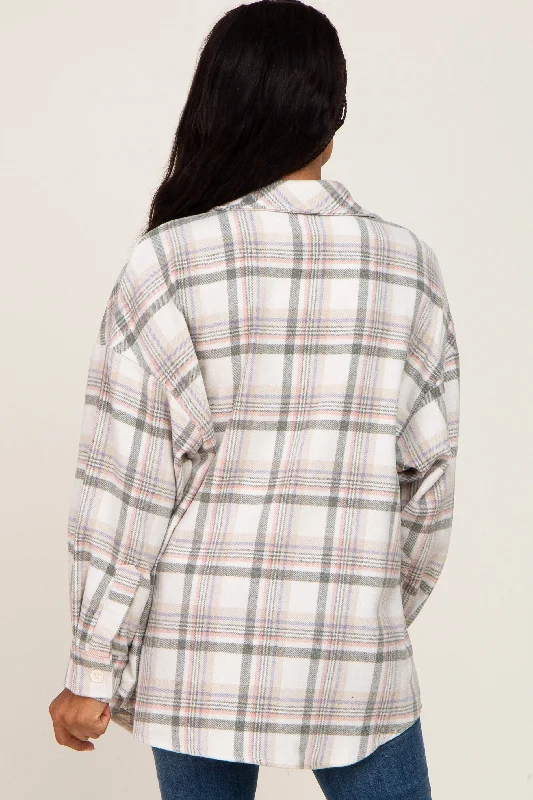 Ivory Plaid Shirt Jacket