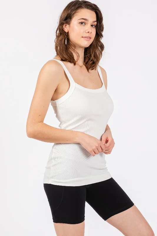 Ivory Ribbed Sleeveless Tank Top