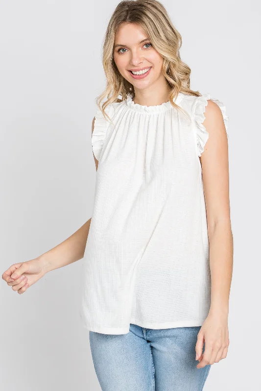 Ivory Ruffle Accent High Neck Top