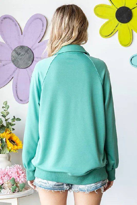 Jade Collared Snap Button Pullover