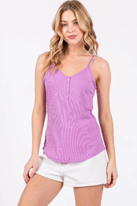 Lavender Ribbed Snap Button Cami