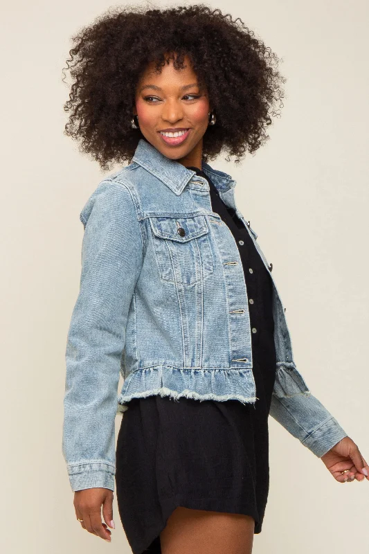 Light Blue Denim Ruffle Trim Jacket