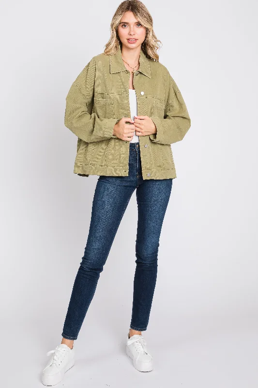 Light Olive Basic Denim Jacket