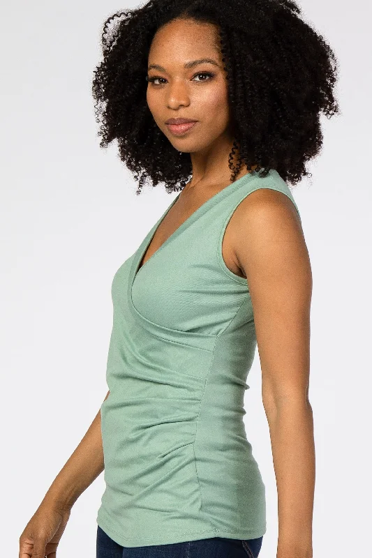 Light Olive Crossover Ruched Nursing Tank