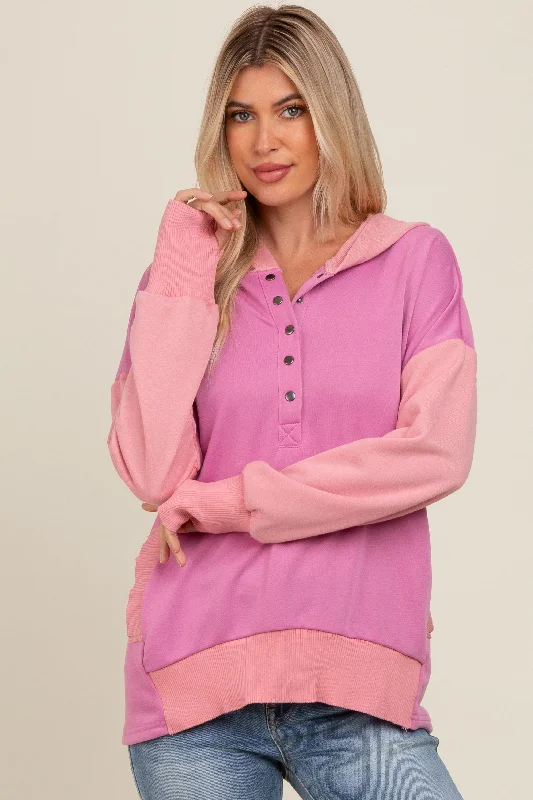 Magenta Colorblock Relaxed Fit Hoodie