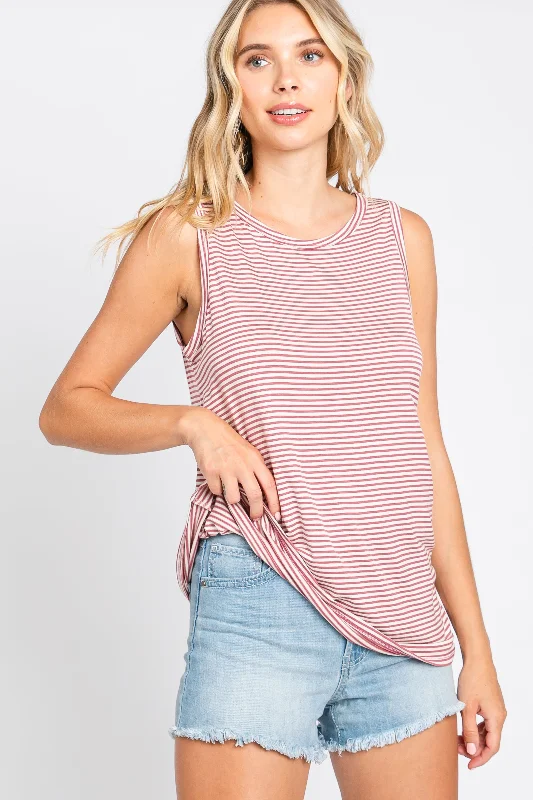 Mauve Striped Sleeveless Tank Top