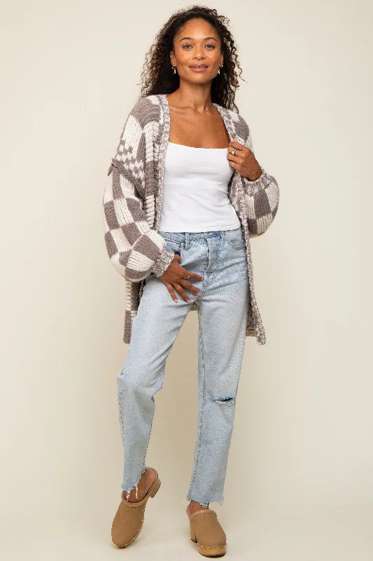 Mocha Checkered Oversized Chunky Knit Cardigan