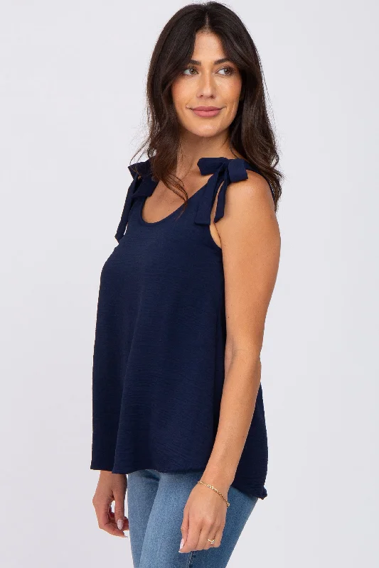 Navy Blue Shoulder Bow Tank Top