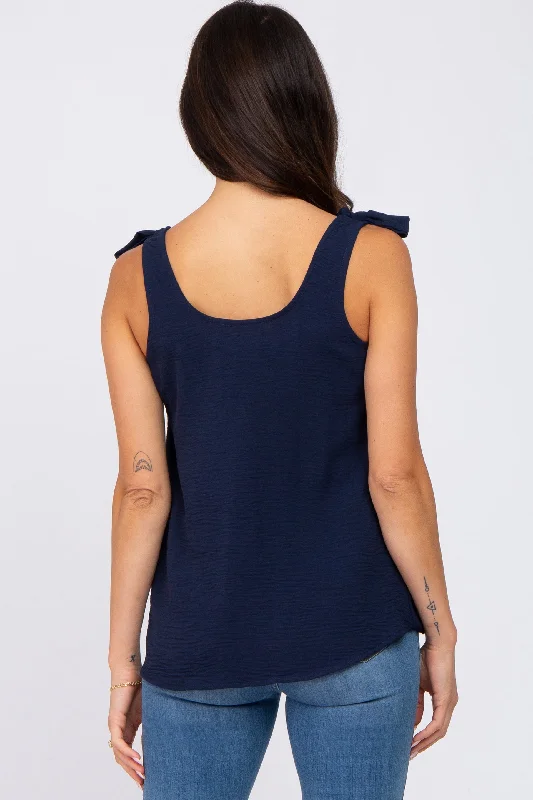 Navy Blue Shoulder Bow Tank Top