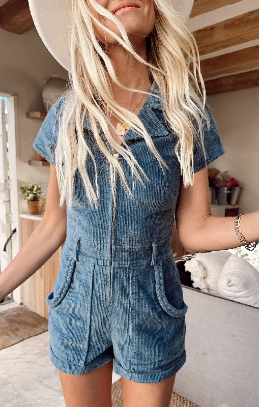 Outlaw Romper ~ Dust Blue Corduroy