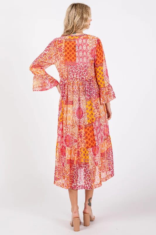 Pink Floral Paisley Metallic Striped Tie Front Cover Up