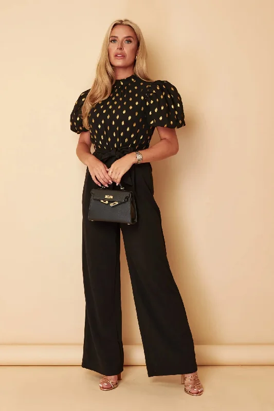 Pippa Black and Gold Foil Belted Jumpsuit