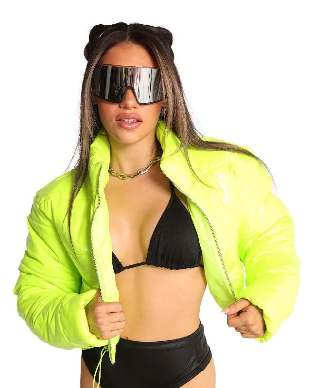 Power Puffer Cropped Jacket - Neon Yellow