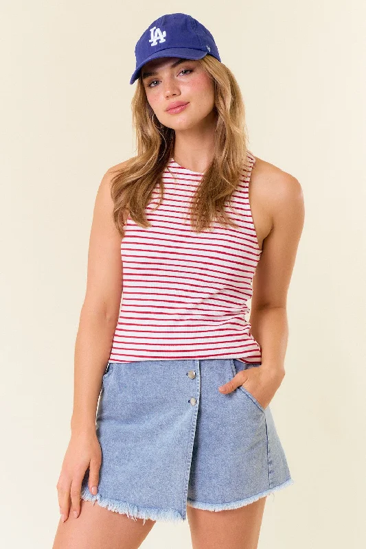 Red Striped High Neckline Tank