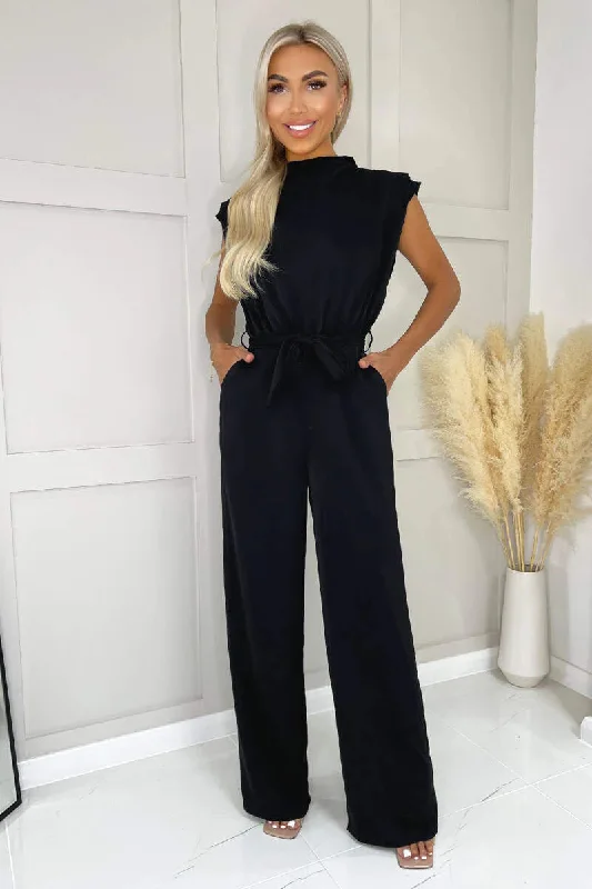 Reenie Black Tie Waist Wide Leg Jumpsuit