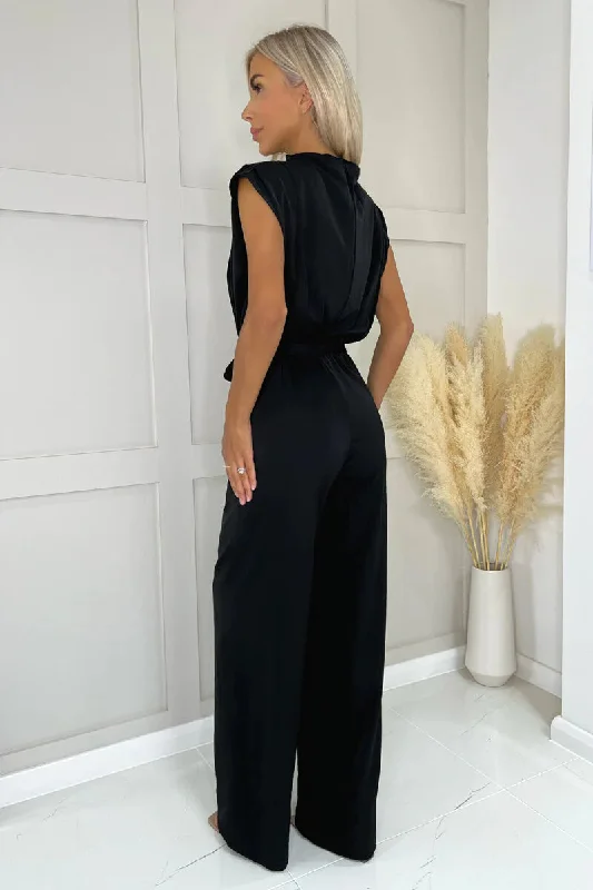 Reenie Black Tie Waist Wide Leg Jumpsuit