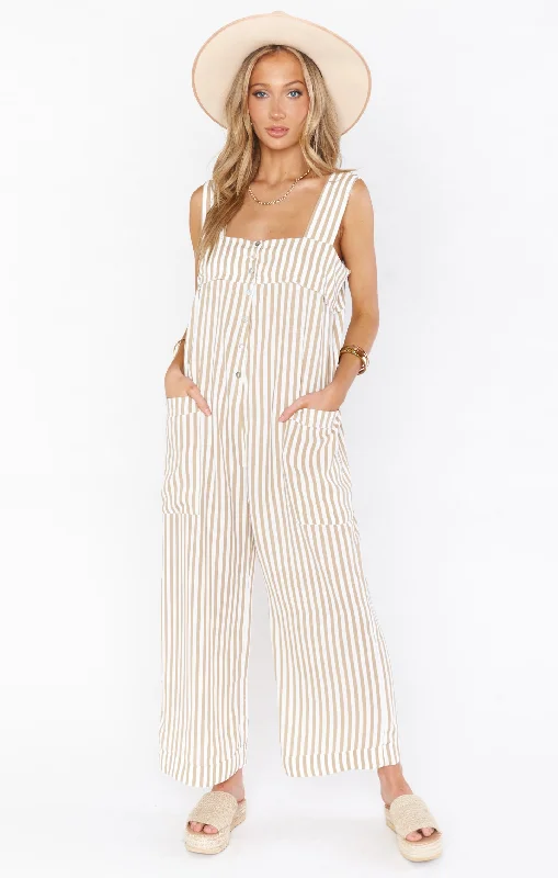 Run Around Jumpsuit ~ Beige Everyday Stripe