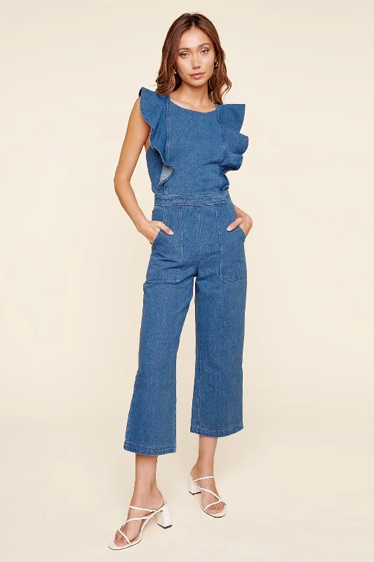 Sharon Ruffled Denim Jumpsuit