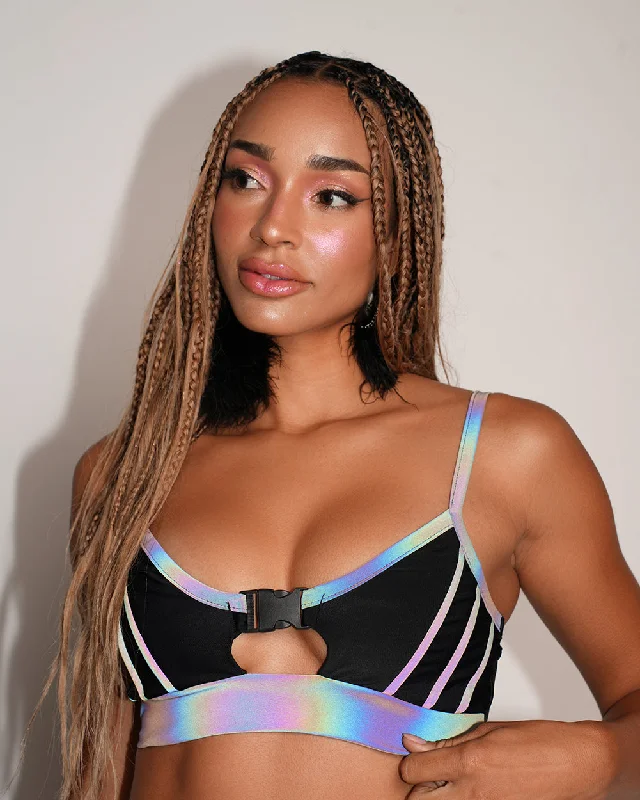 Thunder Shock Rainbow Reflective Speed Clasp Crop Top