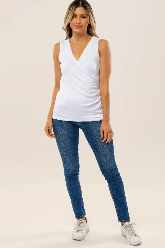 White Crossover Ruched Nursing Tank